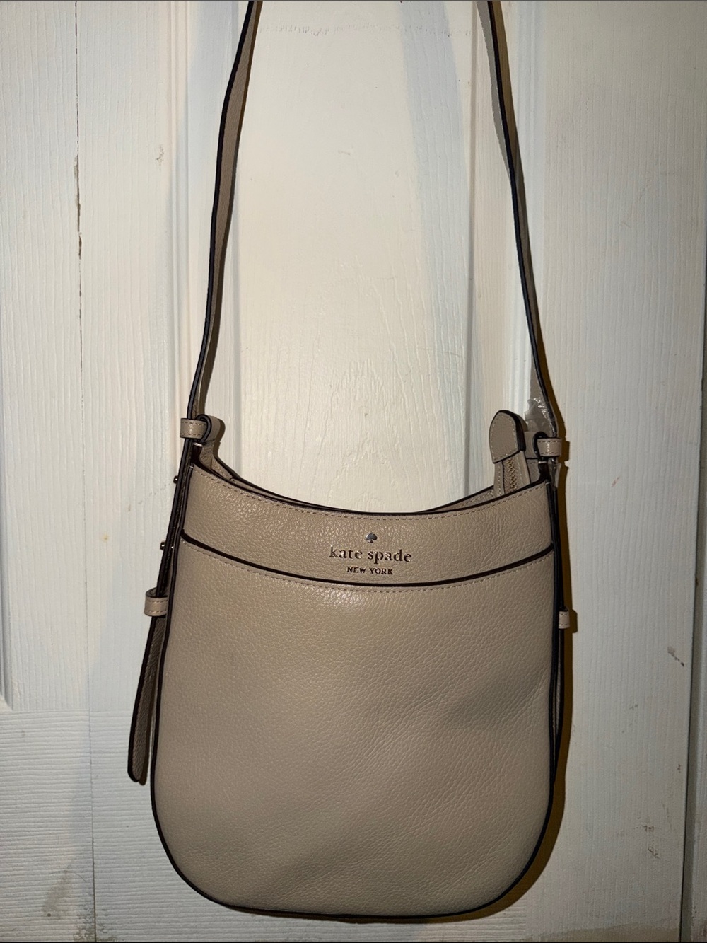 kate spade Taupe Pebbled Leather Crossbody with Dark Trim